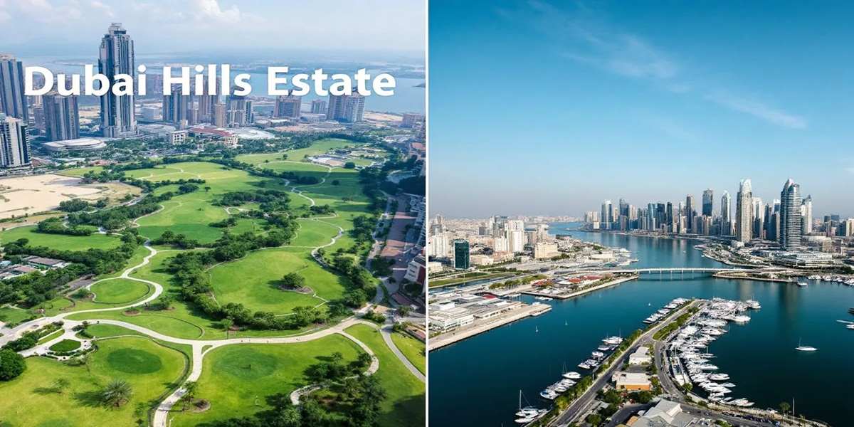 Comparison between Dubai Hills Estate's greenery and Dubai Creek Harbour's waterfront skyline